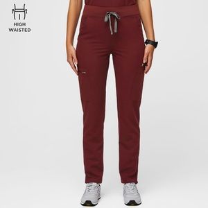 Figs High Waisted Yola Skinny Scrub Pants — Burgundy